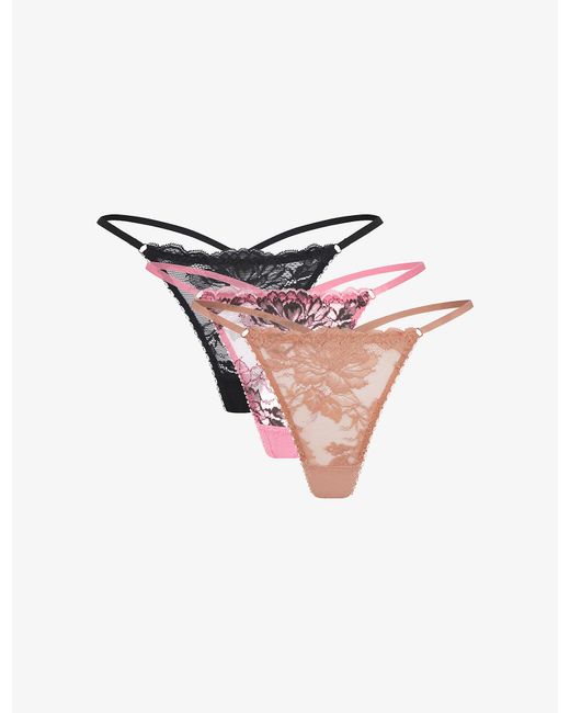 Agent Provocateur Pack Of Three Yara Florallace Midrise Woven Thongs