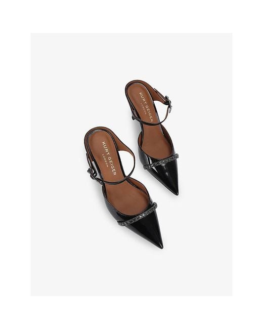 Kurt Geiger Black Strass Patent-Leather Heeled Mules