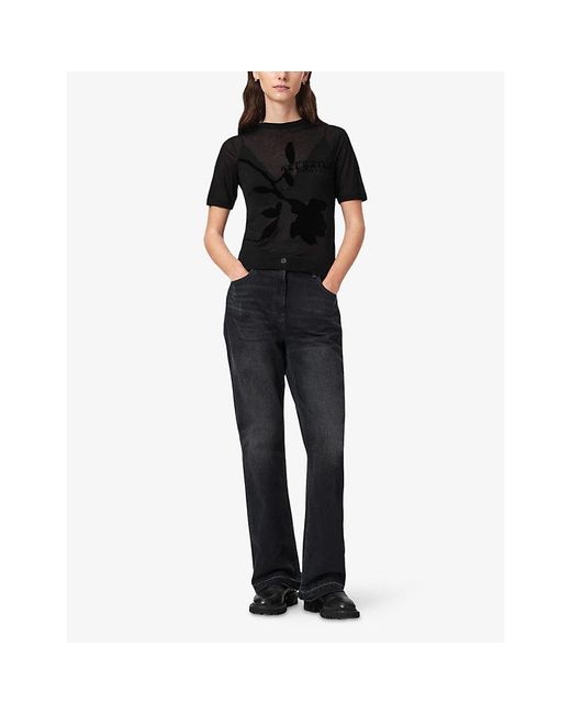 AllSaints Black Athea Sheer Graphic-Print Woven T-Shirt