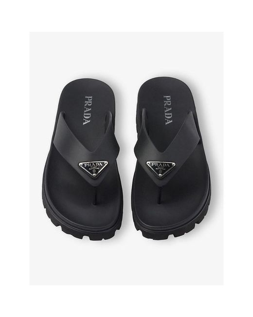 Prada Black Triangle-Logo Rubber Thong Sandals for men