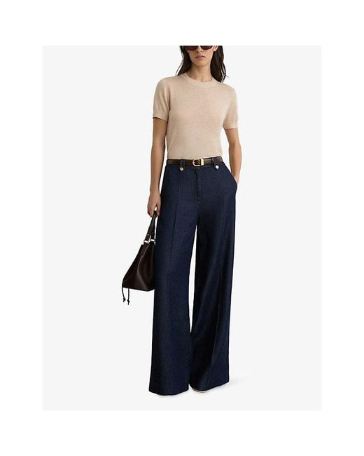 Reiss Natural Livy Short-Sleeve Silk And Linen-Blend Top