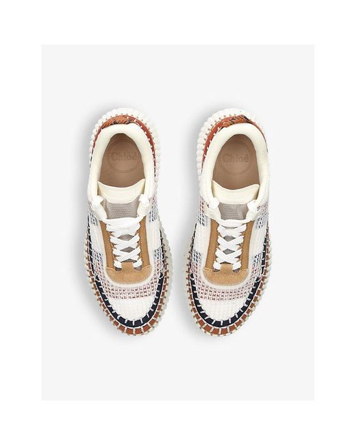 Chloé White Nama Embroidered Suede And Recycled Mesh Trainers