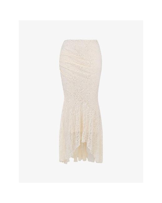 House Of Cb White Therese Asymmetric-hem Stretch-lace Maxi Skirt