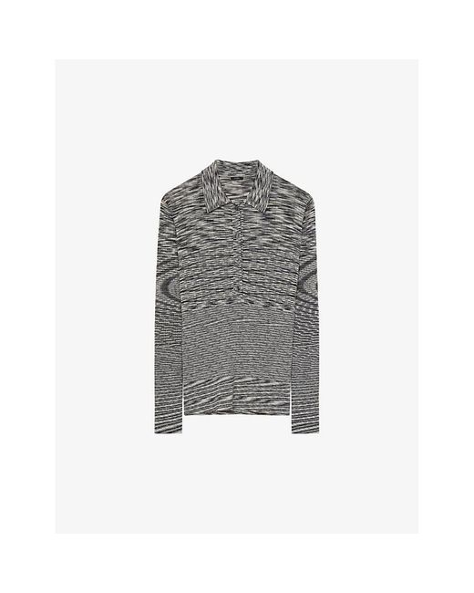 Joseph Gray Printed Knitted Stretch Merino-wool Polo Top