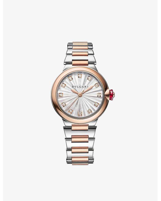 BVLGARI White Unisex Re00009 Lvcea 18ct Rose-gold, Stainless-steel And 0.22ct Diamond Automatic Watch