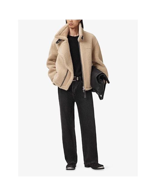 AllSaints Natural Vernon Regular-Fit Zip-Up Shearling Jacket for men