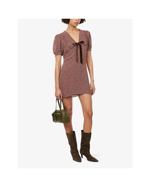 Reformation Kaylia Polka-Dot Woven Mini Dress in Brown | Lyst