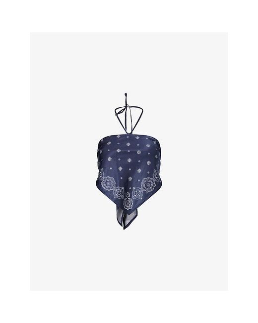 GOOD AMERICAN Blue The Recess Scarf Rayon-Blend Top