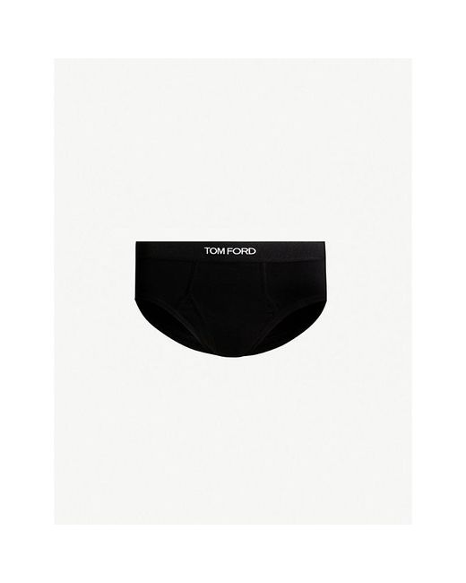 Tom Ford Black Logo-Print Slim-Fit Stretch-Cotton Briefs for men