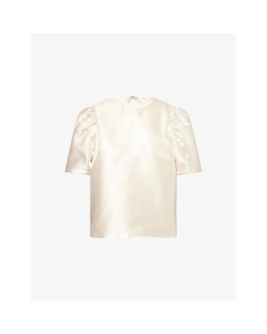 Amy Lynn Women's Natural Mirella Puff-Sleeve Shiny Satin Top