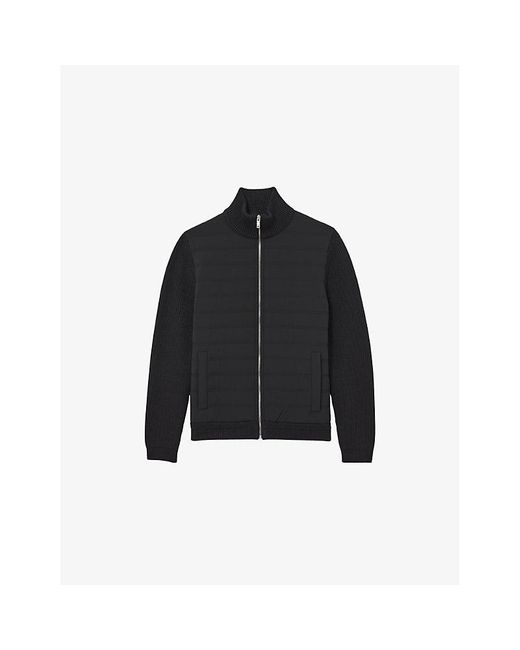 Reiss Black Townsend Funnel-Neck Ribbed-Neck Jacket for men