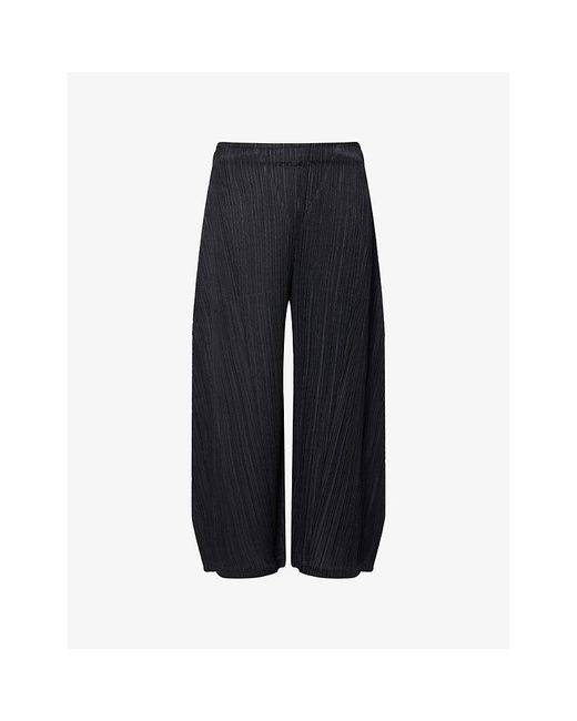 Pleats Please Issey Miyake Blue Barrel Plisse Knitted Trousers
