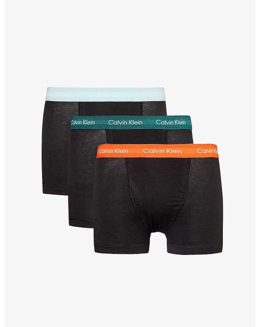 Calvin Klein Black Pack Of Three Stretch-cotton Trunks for men