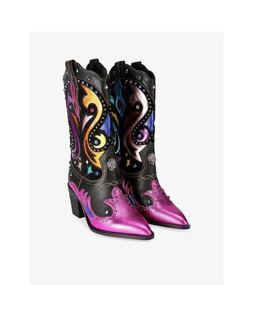 Kurt Geiger Purple Kensington Heeled Leather Cowboy Boots
