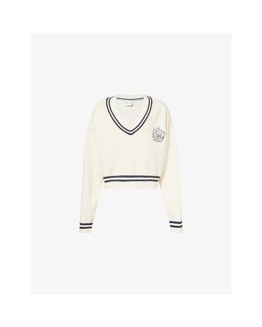 Sisters & Seekers White Relaxed-Fit Embroidered-Logo Knit Jumper