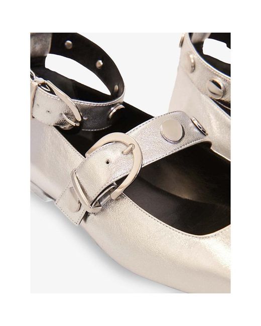 Maje White Double-Strap Square-Toe Leather Ballet Flats