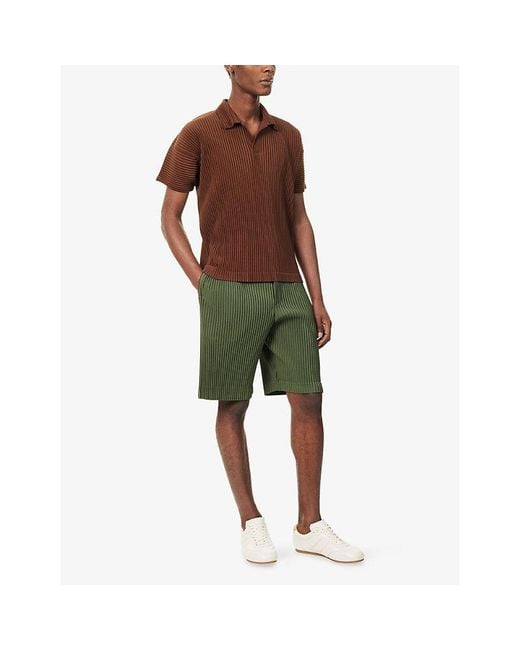 Homme Plissé Issey Miyake Green Basics Pleated Knitted Shorts for men