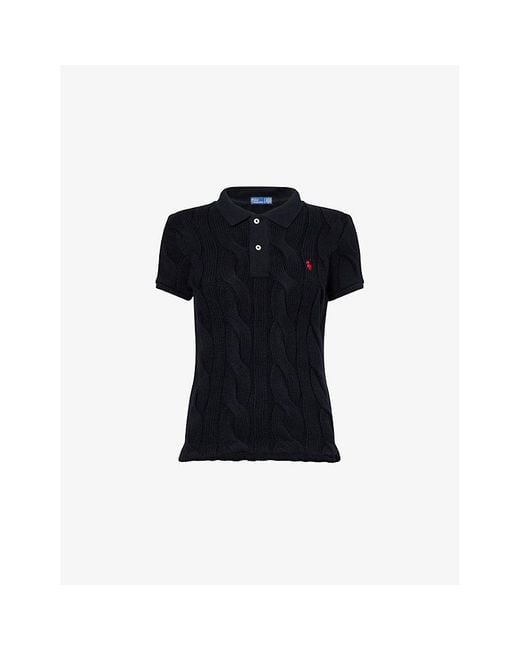 Polo Ralph Lauren Black Cable-Knit Short-Sleeves Cotton Polo Shirt