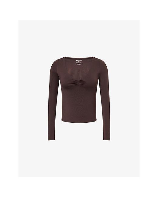 ADANOLA Brown Ultimate Ruched-Front Training Top