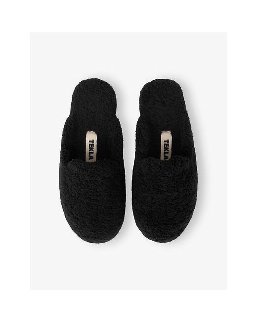 Tekla Black Cushioned Shearling Slippers