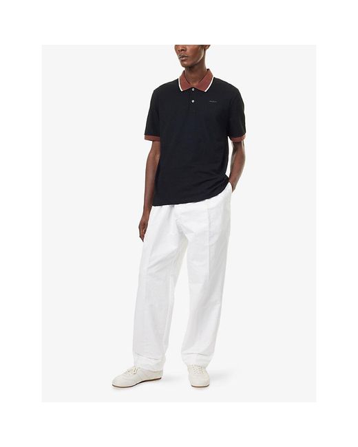 Marni Black Contrast-Trims Logo-Embroidered Cotton Polo Shirt for men