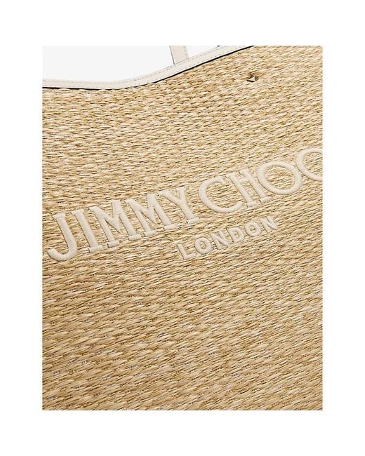 Jimmy Choo Natural Tural/light Gold Marli Logo-embroidered Raffia Tote Bag
