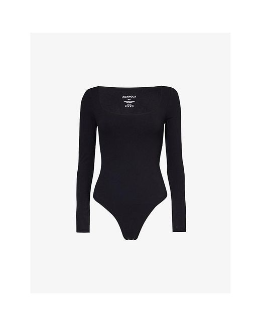 ADANOLA Black Ultimate Contrast-Trim Stretch-Recycled Polyamide Bodysuit