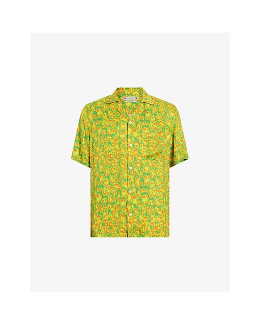 AllSaints Yellow Leopaz Graphic-print Woven Shirt for men