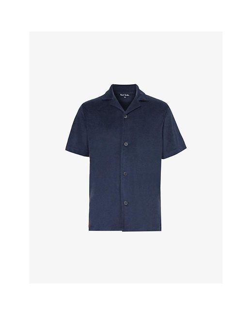 Paul Smith Blue Towel Stripe Camp-collar Regular-fit Cotton-blend Shirt for men
