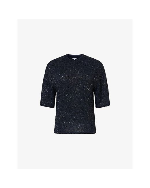 Bottega Veneta Blue Relaxed-Fit Sequin Knitted Top
