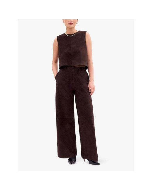 Ro&zo Brown Wide-Leg High-Rise Suede Trousers