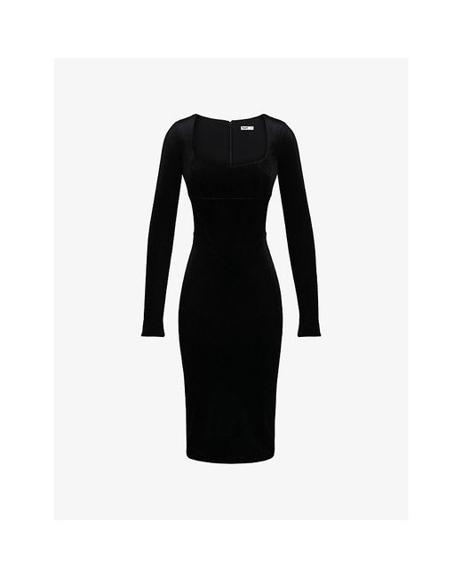 House Of Cb Black Asha Square-Neck Stretch-Woven Midi Dress Xs (A-C Cup)