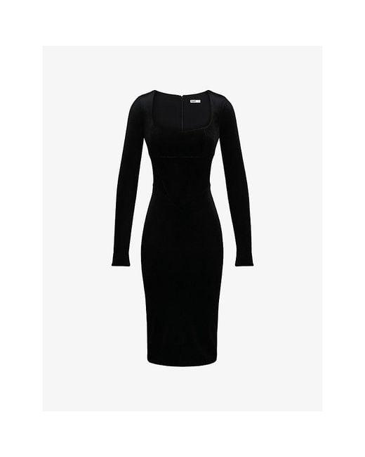 House Of Cb Black Asha Square-Neck Stretch-Woven Midi Dress Xs (A-C Cup)