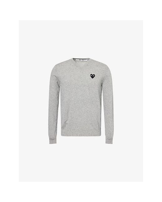 COMME DES GARÇONS PLAY Gray Logo-Patch Long-Sleeve Wool Sweater for men