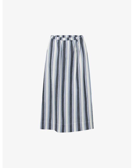 Nué Notes Blue Stripe Benjamin Striped Cotton Midi Skirt