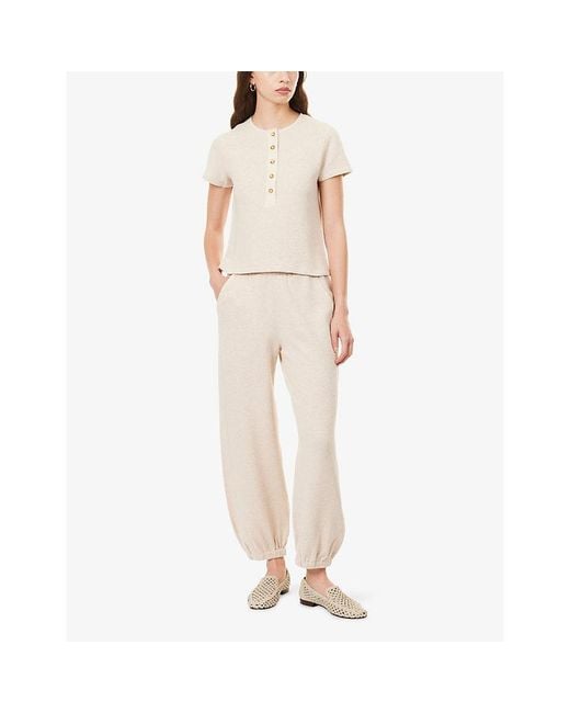 ME+EM Natural Waffle Short-Sleeve Cotton Top
