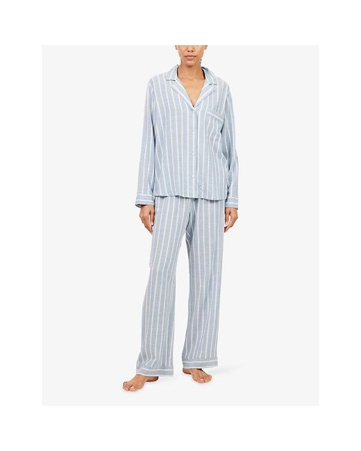 Eberjey Blue Nautico Striped Long-Sleeve Cotton-Blend Pyjama Set