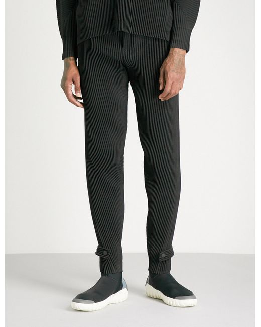 Homme Plissé Issey Miyake Black Relaxed-fit Skinny Pleated Trousers for men
