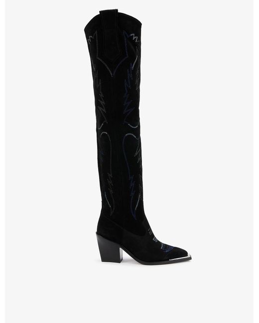 Zadig & Voltaire Cara Westernstyle Suede Highleg Boots in Black Lyst