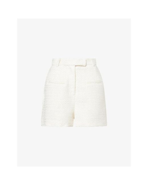 Odd Muse White High-Waist Tailored Bouclé Shorts