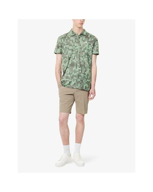 J.Lindeberg Green Dario Masters Graphic-Print Woven Polo Shirt for men