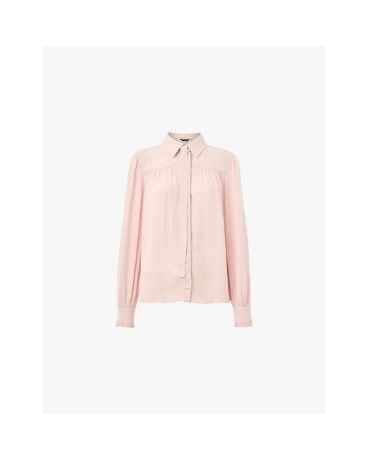 Whistles Pink Tie-Detail Crepe Woven Blouse