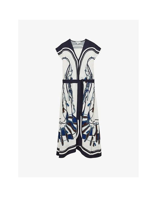 Reiss Blue Gemma Tie-Belt Woven Midi Dress