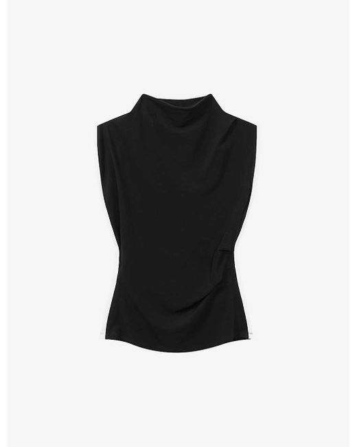 Reiss Black Eva Asymmetric-drape Stretch-woven Top