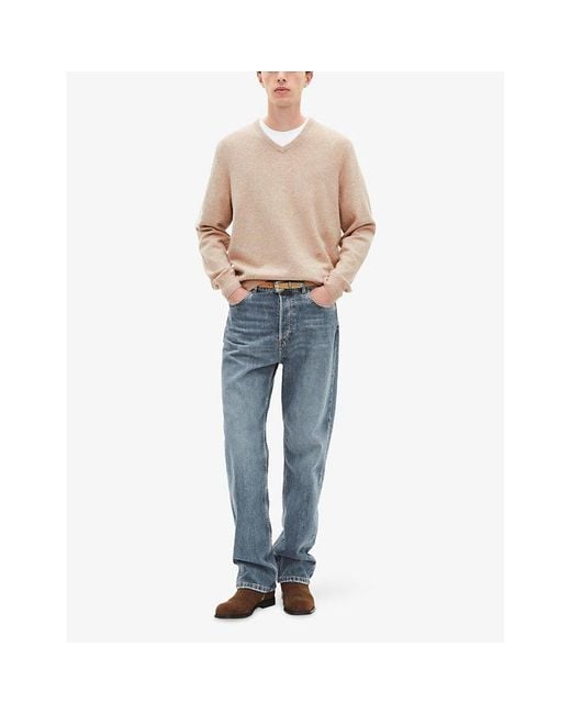 The Kooples Natural V-Neck Brand-Embroidered Cashmere-Blend Jumper for men