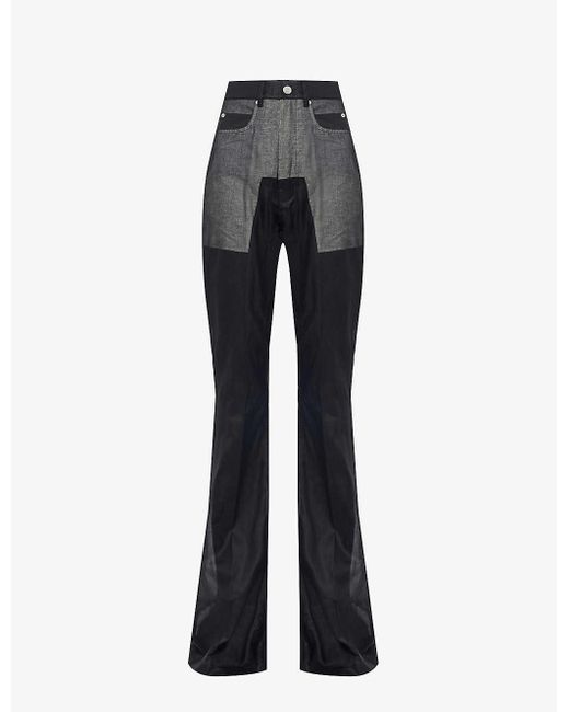 Rick Owens Gray Contrast-panel Semi-sheer Flared-leg Cotton Trousers