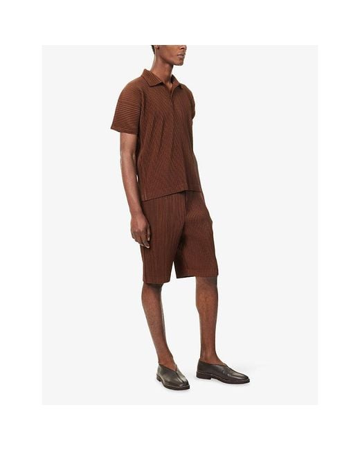 Homme Plissé Issey Miyake Brown Basics Pleated Knitted Shorts for men
