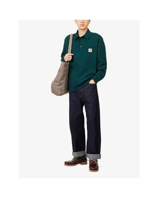 Carhartt Green Logo-Patch Long-Sleeve Cotton Polo Sweatshirt for men