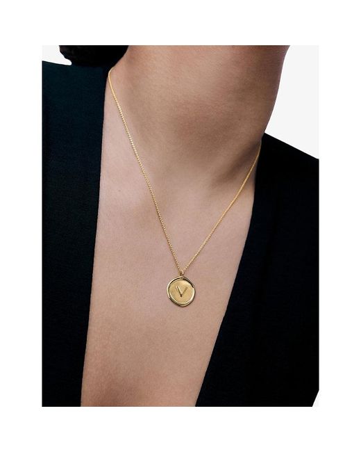 Monica Vinader Metallic Initial-P Stamp 18Ct-Vermeil Chain Necklace