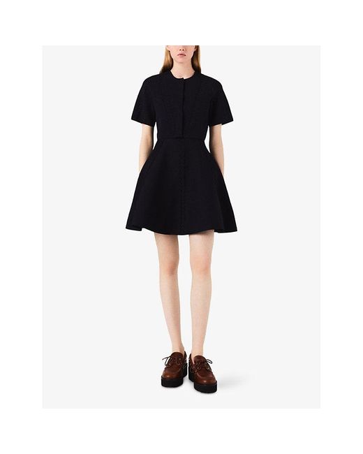 Maje Blue Cropped Round-Neck Short-Sleeve Knitted Cardigan